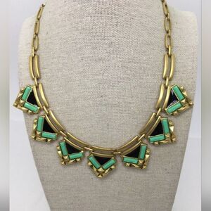 Stella & Dot Mint Green Rhinestone Geometric Statement Necklace 15"